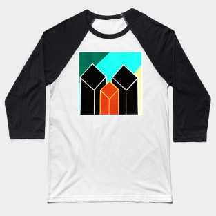 Inverted Green Blue Orange Yellow Geometric Abstract Painting Baseball T-Shirt